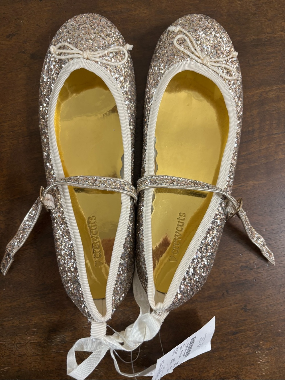 Crewcuts Glitter Ballet Flats with Bow in Gold